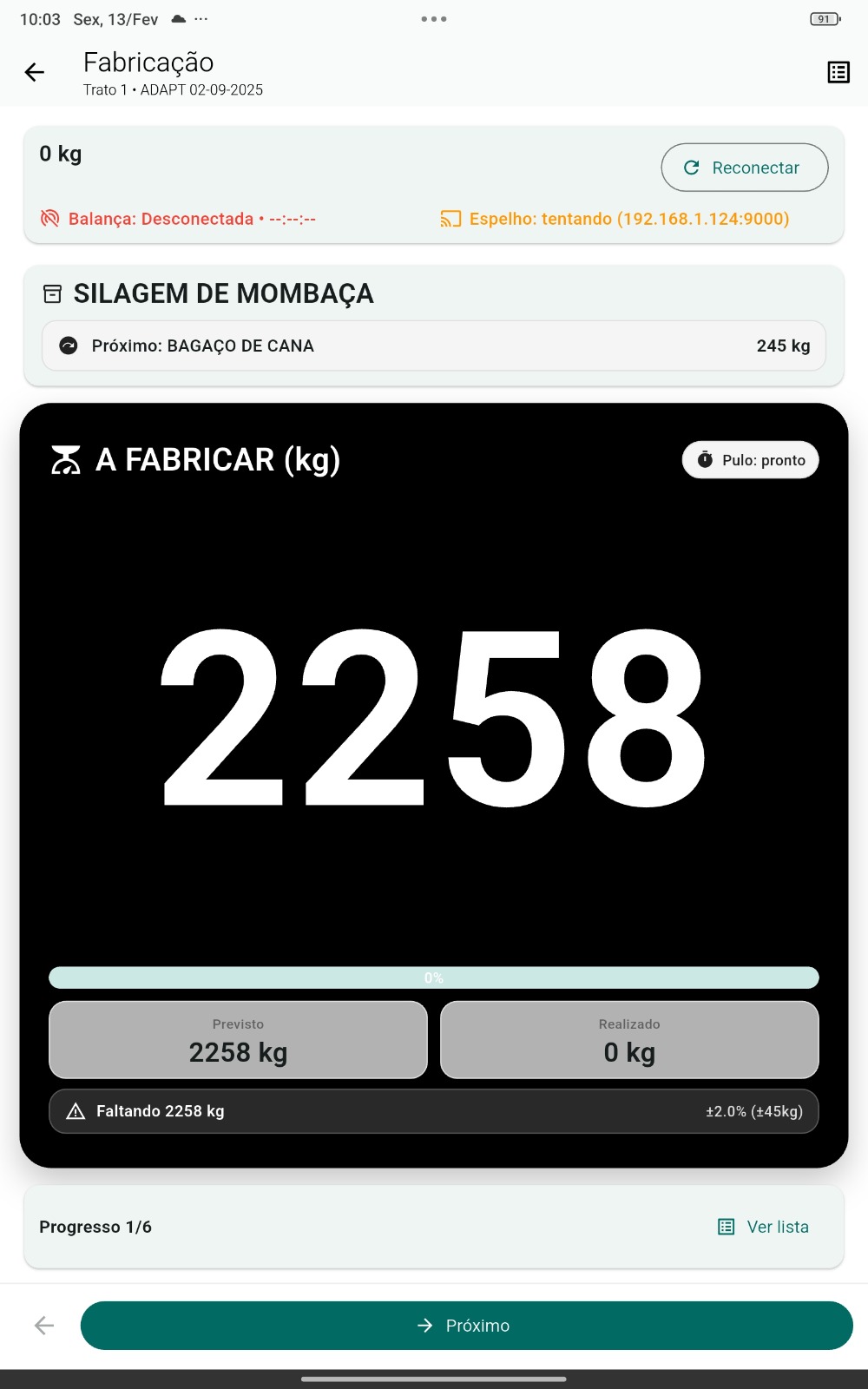 Operação com RFID e balanças